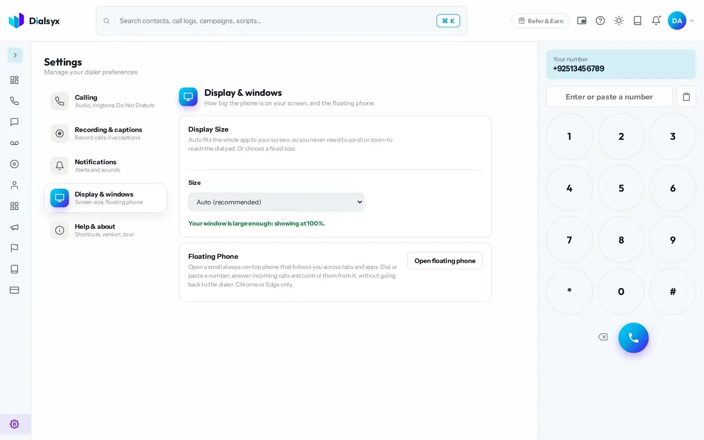 Floating phone in the Dialsyx dialer